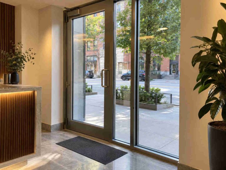 Glass Entrance Door Installation In Residential Lobby