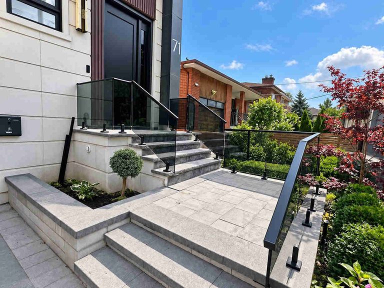 Exterior Entrance With Glass Stair And Patio Railings